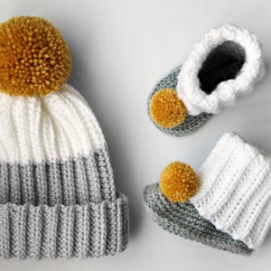 Crochet Pattern - Vaughn Ribbed Hat + Bootie Slipper Set (includes Baby and Toddler sizes)