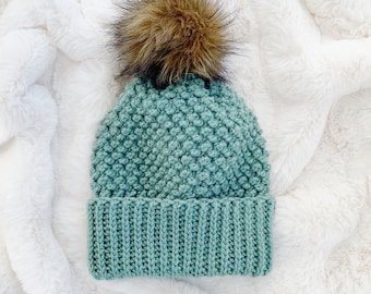 Modèle au crochet - Bonnet à pompon Otis : tailles bébé à adulte