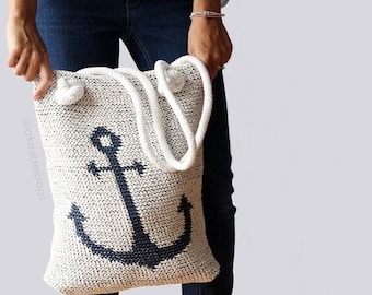 Crochet Pattern - Emery Anchor Bag/Purse by Lakeside Loops (fourre-tout réversible + poignées en corde au crochet)