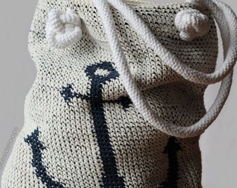 Crochet Pattern - Emery Anchor Bag/Purse by Lakeside Loops (reversible tote + crocheted rope handles)