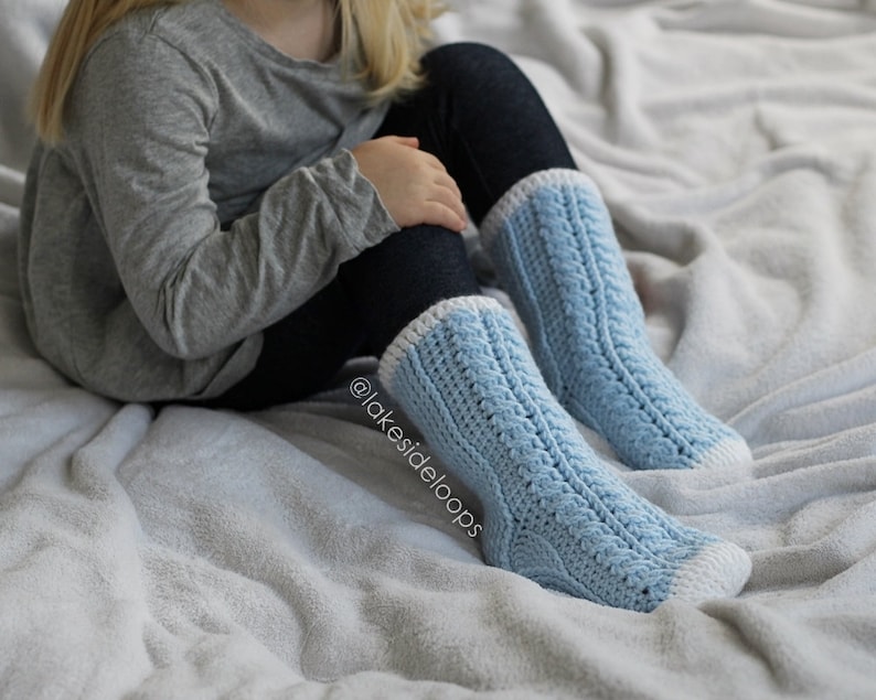 Crochet Pattern Harlow Cable Socks by Lakeside Loops includes 11 sizes Baby 6 Months through to Mens/Womens Adult sizes image 2