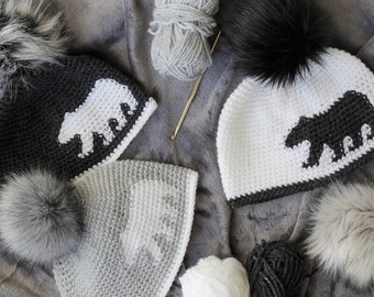 Crochet Pattern - Landon Bear Silhouette Hat/Beanie by Lakeside Loops (includes Toddler, Child, and Adult sizes)