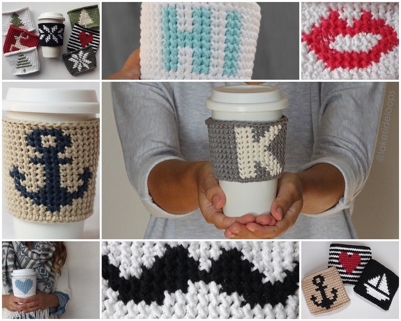 Crochet Pattern Linden Coffee Cozy/Sleeve by Lakeside Loops includes 12 original silhouettes alphabet image 6