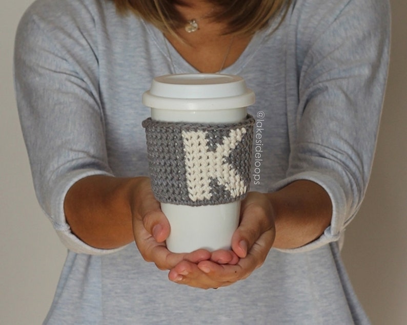 Crochet Pattern Linden Coffee Cozy/Sleeve by Lakeside Loops includes 12 original silhouettes alphabet image 5