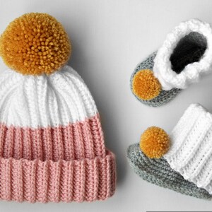 Crochet Pattern Vaughn Ribbed Hat Bootie Slipper Set includes Baby and Toddler sizes image 5