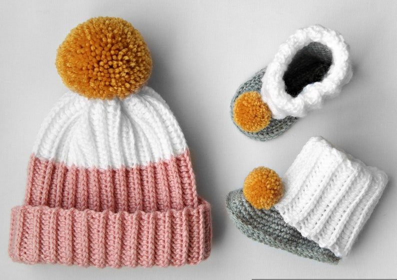 Crochet Pattern Vaughn Ribbed Hat Bootie Slipper Set includes Baby and Toddler sizes image 5