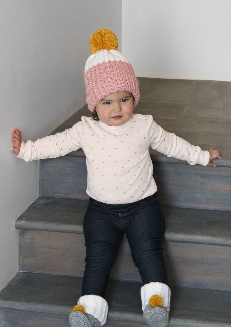 Crochet Pattern Vaughn Ribbed Hat Bootie Slipper Set includes Baby and Toddler sizes image 2