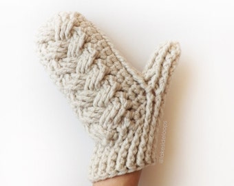 Crochet Pattern - Holden Cable Mittens by Lakeside Loops (includes 4 sizes - Baby, Kids, Womens, Mens sizes)