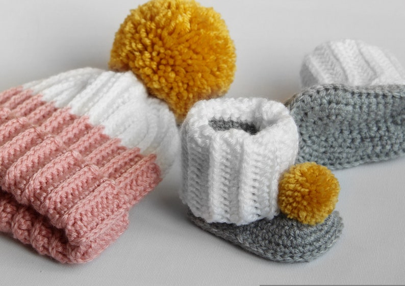 Crochet Pattern Vaughn Ribbed Hat Bootie Slipper Set includes Baby and Toddler sizes image 3