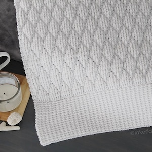 Häkelanleitung - Emerson Diamond Quilted Decke/Afghanistan/Teppich/Schal von Lakeside Loops (5 Größen: Baby, Krippe, Überwurf, Königin, König + Extras)