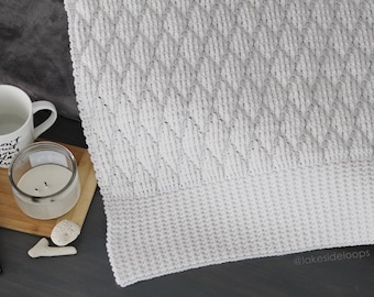 Modèle au crochet - Couverture matelassée/Tapis/écharpe afghane Emerson Diamond par Lakeside Loops (5 tailles : bébé, berceau, jeté, grand lit, très grand lit + extras)