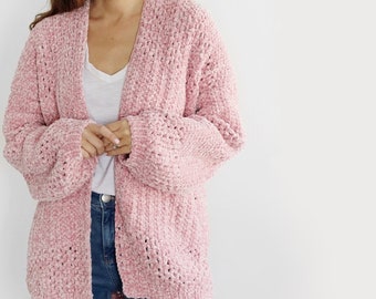 Modèle au crochet - Cardigan en velours Delaney par Lakeside Loops (Tailles : femmes TP à 5TG)