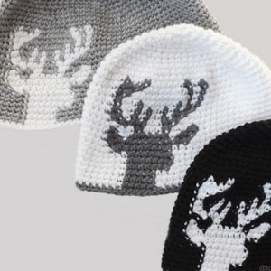 Modello all'uncinetto - Cappello/berretto con silhouette di cervo Dylan di Lakeside Loops (comprende le taglie per bambini, bambini e adulti)