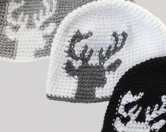 Crochet Pattern - Dylan Deer Silhouette Hat/Beanie by Lakeside Loops (includes Toddler, Child, and Adult sizes)