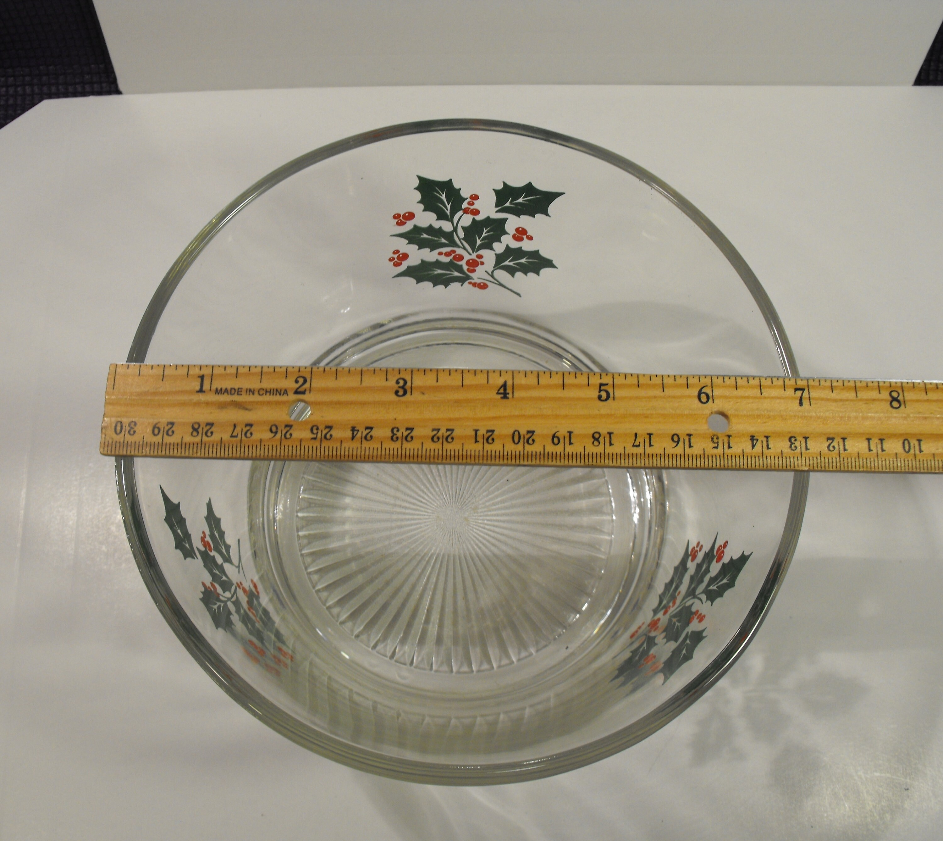 Heavy Glass Christmas Bowl Decorated with Green Holly and Red Etsy
