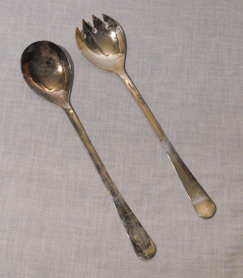 Vintage Italian Silver Plated Salad Spoon and Fork Set 9 14 inches long