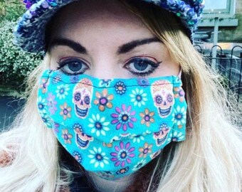 Skulls Mask Gothic Adult  Face Mask , Travel Mask , Dust Mask ,Pet Dander Mask , fabric Reusable, Ecofriendly , Washable