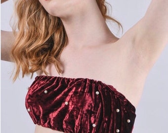 Sale Bandana Boob Tube Top boho Velvet With custom Pearl Detail