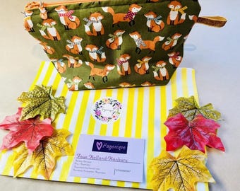 Bolsa de maquillaje de zorro hecha a mano, bolsa de cosméticos, regalos de otoño, bolsa de regalo de bosque, bolsa de moda