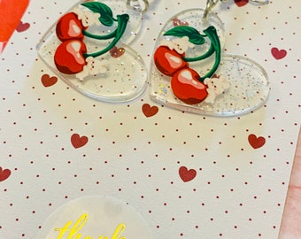 Cherry Earrings ,Rockabilly Retro Summer Fruit ,Birthday gift,Valentines gift, Christmas Gift