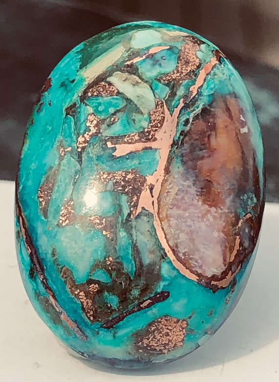 Chrysocolla/gem Silica With Native Copper/cabochon Created