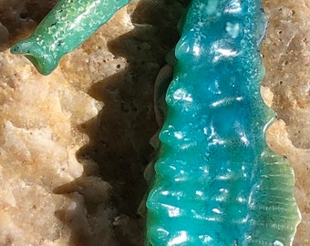 Chrysocolla Gem Silica With Montana Sapphires/Seahorse Carving Crafted By Blaze