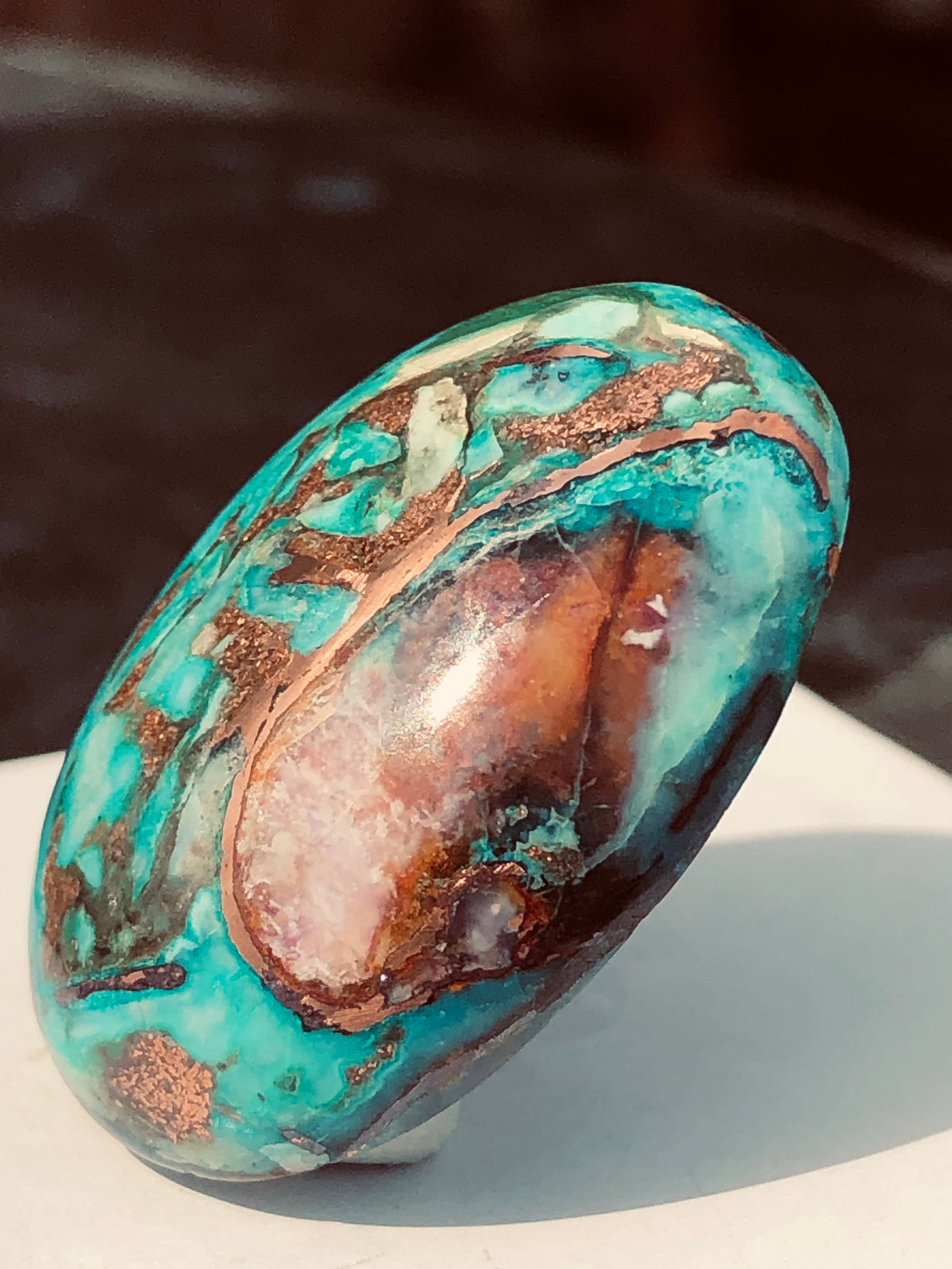 Chrysocolla/gem Silica With Native Copper/cabochon Created