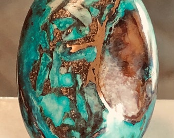 Chrysocolla/gem Silica With Native Copper/cabochon Created