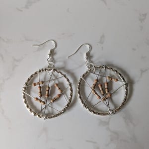 Upcycled Beige Resistor Hoop Earring | Abstract Textured Statement Jewellery | Eco-Friendly Geek Gift | Quirky Tech Fashion | Electronic Art