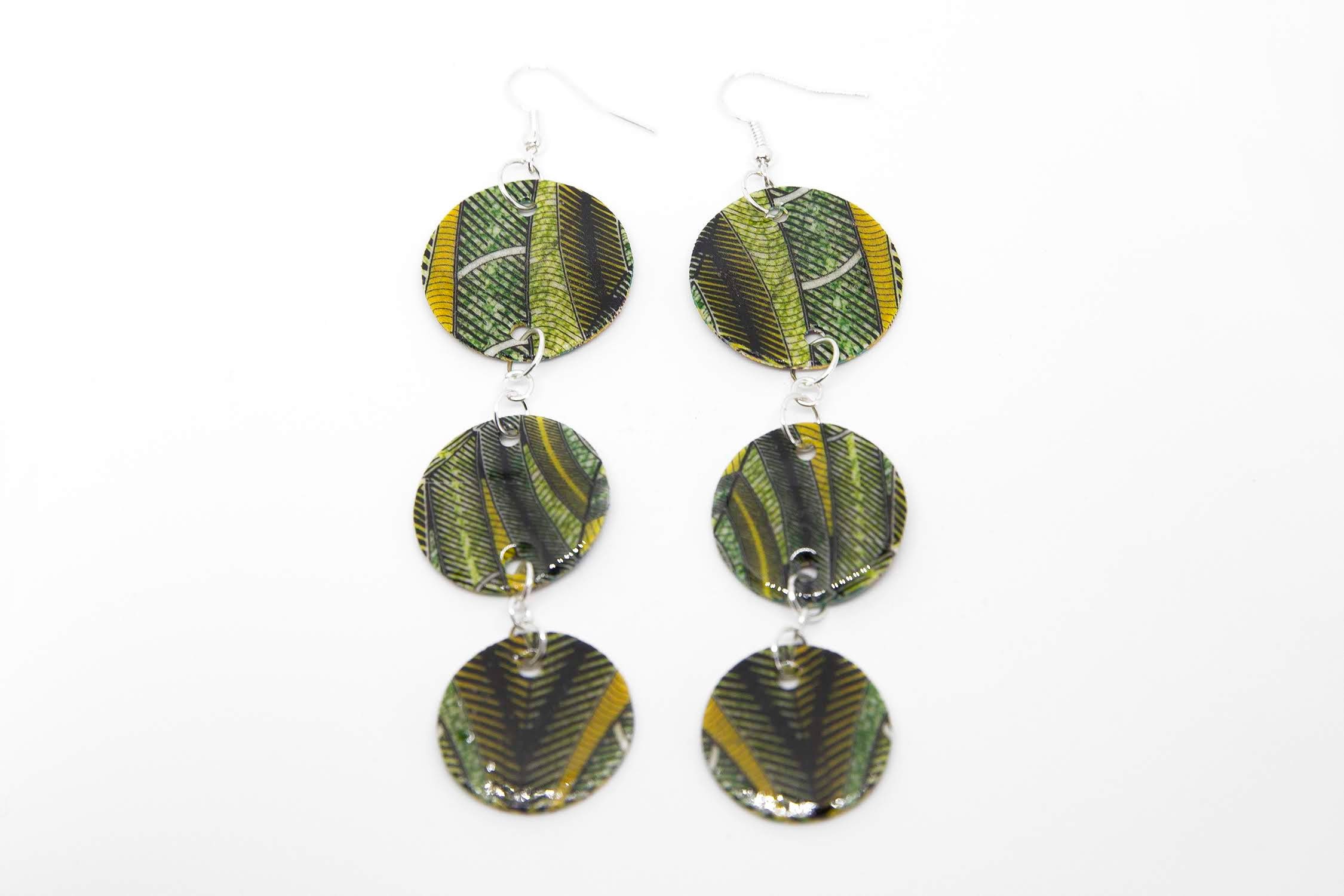 Sublimated Green Afrocentric Print Dangle Earrings