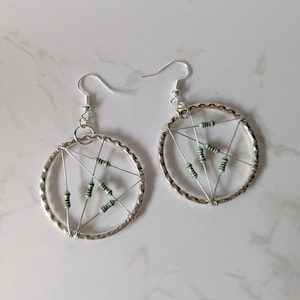 Upcycled Green Resistor Hoop Earring | Abstract Textured Statement Jewellery | Eco-Friendly Geek Gift | Quirky Tech Fashion | Electronic Art