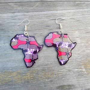 Levendige Afrikaanse stof kaart oorbellen - roze, paars en zwart