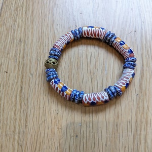 Beaded Stretch Bracelet, Krobo Bead Bracelet, Ghanaian Recycled Beads, Black White and Multicoloured Bracelet, Krobo Beads, Recycled Glass