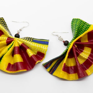 African Fabric Fan Statement Earrings, Red and Yellow Earrings, African Kente, West African Print Earrings, Kente Jewellery, Boho Jewellery