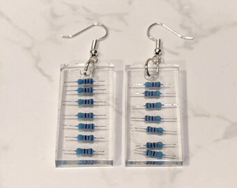Geometric Resin Earrings - Upcycled Blue Resistor Earrings, Chunky Statement Earrings, Resistor Jewellery