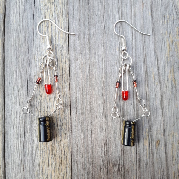 Red and Black Resistor Drop Earrings