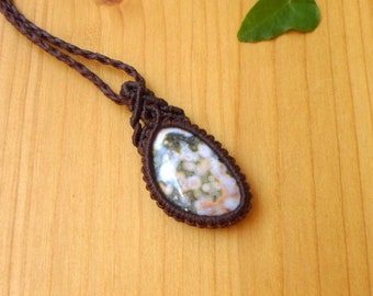 Macrame necklace, ocean jasper pendant, bohemian jewelry, gifts for her, jasper necklace, boho pendant, macrame jewelry, gemstone necklace