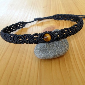 Tigerauge Makramee Choker: Verstellbare Boho Edelstein Halskette