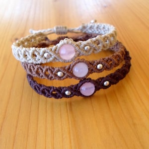 Rose Quartz Macrame Bracelet: Adjustable Boho Jewelry
