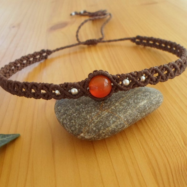 Carnelian choker, macrame jewelry, macrame choker, carnelian jewelry, gemstone choker, macrame tiara, bohemian choker, macrame headband