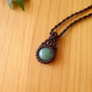 Aventurine Macrame Pendant Necklace: Boho Wax Thread Jewelry