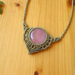 Macrame Rose Quartz Necklace: Adjustable Bohemian Jewelry