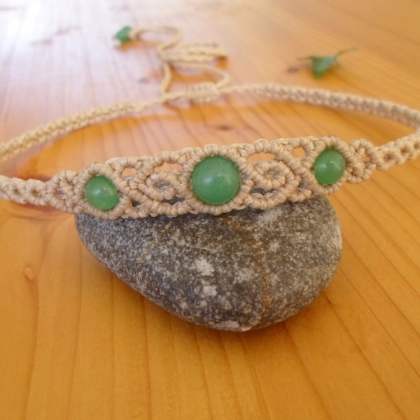 Macrame choker, aventurine necklace, macrame jewelry, aventurine choker, macrame necklace, gemstone choker, macrame headband, hippie jewelry