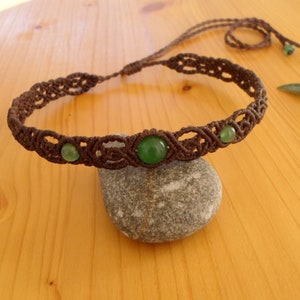 Macrame choker, aventurine necklace, macrame jewelry, aventurine choker, macrame necklace, gemstone choker, macrame headband, hippie jewelry