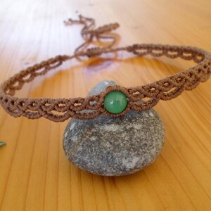 Makramee Aventurin Choker: Handgefertigte Halskette aus gewachster Kordel