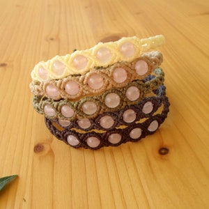 Macrame Rose Quartz Bracelet: Adjustable Gemstone Jewelry