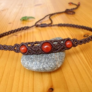 Macrame Carnelian Choker: Handmade Bohemian Gemstone Necklace