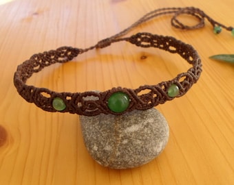 Ras de cou en macramé, collier en aventurine, bijoux en macramé, tour de cou en aventurine, collier en macramé, tour de cou en pierres précieuses, bandeau en macramé, bijoux hippie