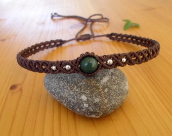 Moss agate choker, macrame jewelry, macrame choker, moss agate jewelry, gemstone choker, macrame tiara, bohemian choker, macrame headband