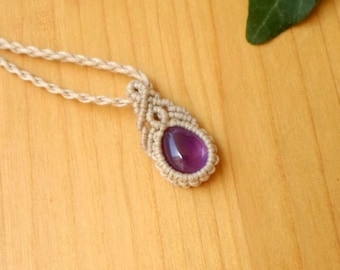 Amethyst pendant, macrame necklace, bohemian jewelry, amethyst necklace, macrame pendant, healing jewelry, gifts for her, hippie necklace